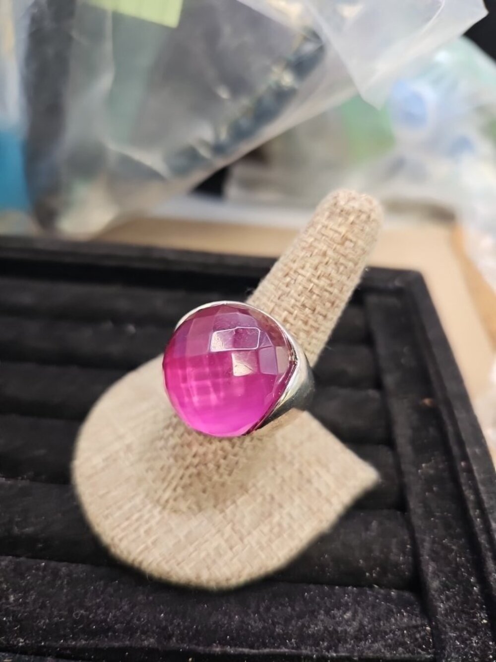 Ring Size 8.5 Silvertone With Pink Stone Avon Mark - Picture 2 of 6